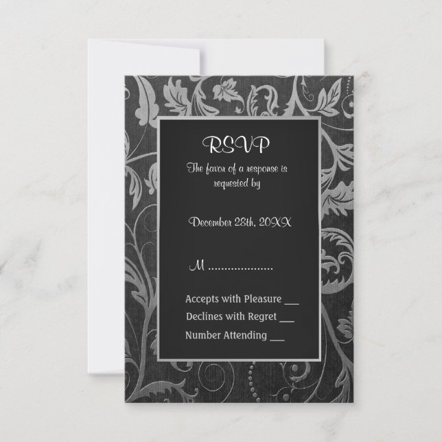 25. Silver and Black Damask Jubiläum - UAWG RSVP Karte (Vorderseite)
