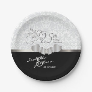 25. Silver and White Wedding Jubiläum Pappteller