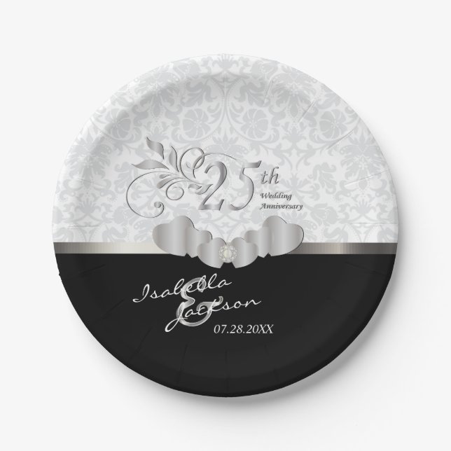 25. Silver and White Wedding Jubiläum Pappteller (Vorderseite)