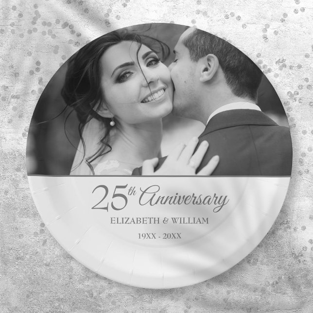 25. Silver Anniversary Wedding Foto Pappteller (25th Silver Anniversary Wedding Photo Paper Plates)