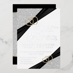 25. Silver Glitzer & Gold Heart Jubiläum Folieneinladung