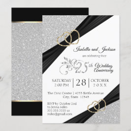 25. Silver Glitzer und Gold Heart Jubiläum Einladung