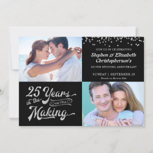 25. Silver Jubiläum Dann & Jetzt Fotos Confetti Einladung