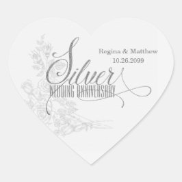 25. Silver Jubiläum mit Datum und Initialen Herz-Aufkleber