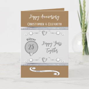 25. Silver Jubiläum Namen braun hinzufügen Karte
