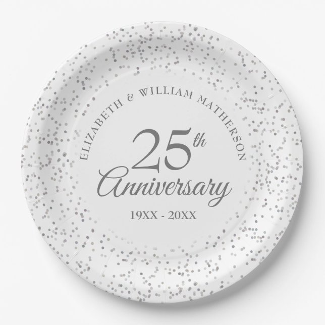 25. Silver Wedding Anniversary Elegantes Skript Pappteller (Vorderseite)
