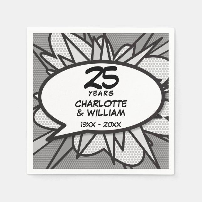 25. Silver Wedding Anniversary Fun Retro Serviette (Vorderseite)