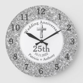 25. Silver Wedding Anniversary Glitzer Religious Große Wanduhr