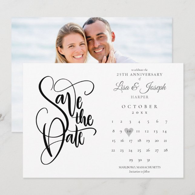 25. Silver Wedding Anniversary Kalender Foto Save The Date (Vorne/Hinten)