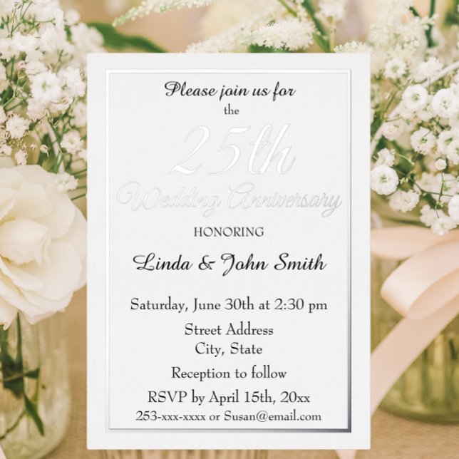 25. Silver Wedding Anniversary Simple Folieneinladung (In Situ Flowers)