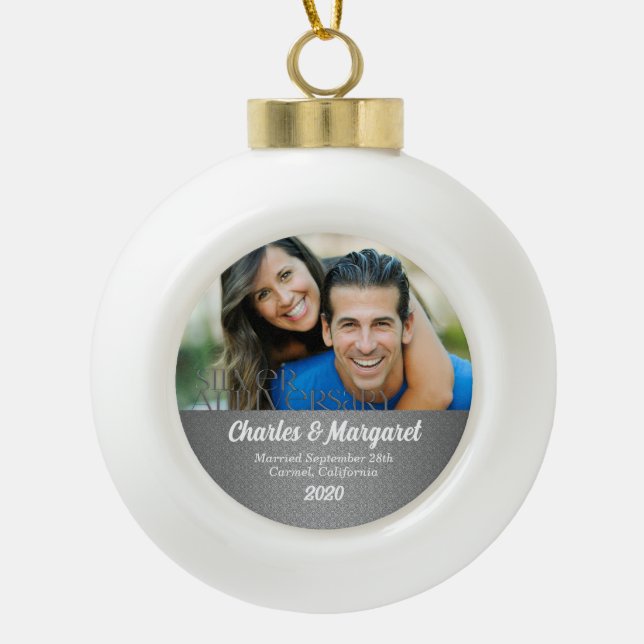 25. Silver Wedding Annivsersary Foto Keramik Kugel-Ornament (Vorderseite)