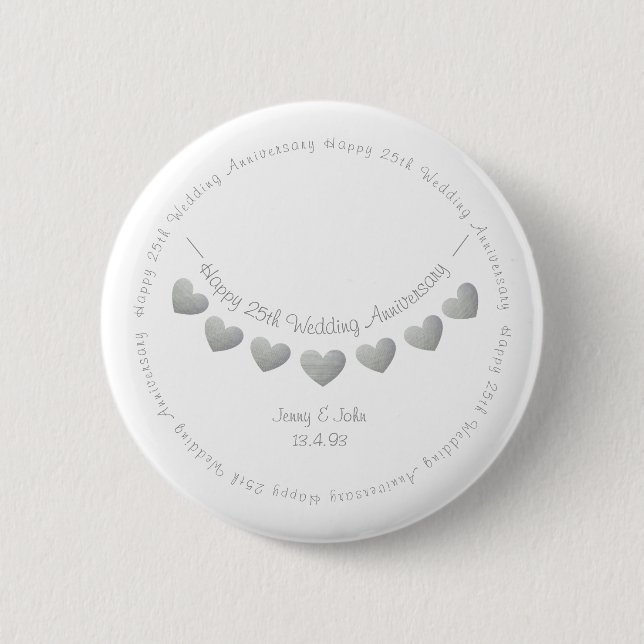 25. Silver Wedding Jubiläum bunting Design Button (Vorderseite)