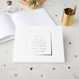 25. Silver Wedding Jubiläum Einfach stilisiert Gästebuch