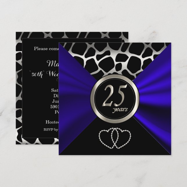 25. Silver Wedding Jubiläum | Giraffenmuster Einladung (Vorne/Hinten)