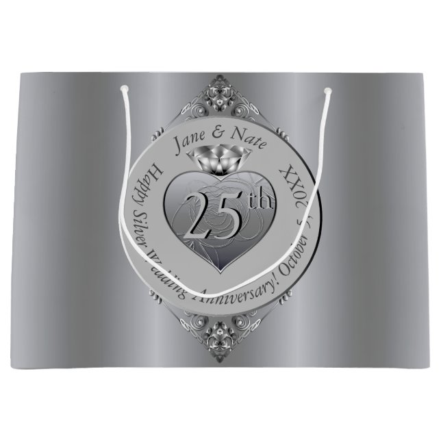 25. Silver Wedding Jubiläum Große Geschenktüte (Vorderseite)