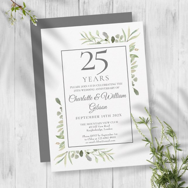 25. Silver Wedding Jubiläum Grüne Blumen Einladung (Von Creator hochgeladen)