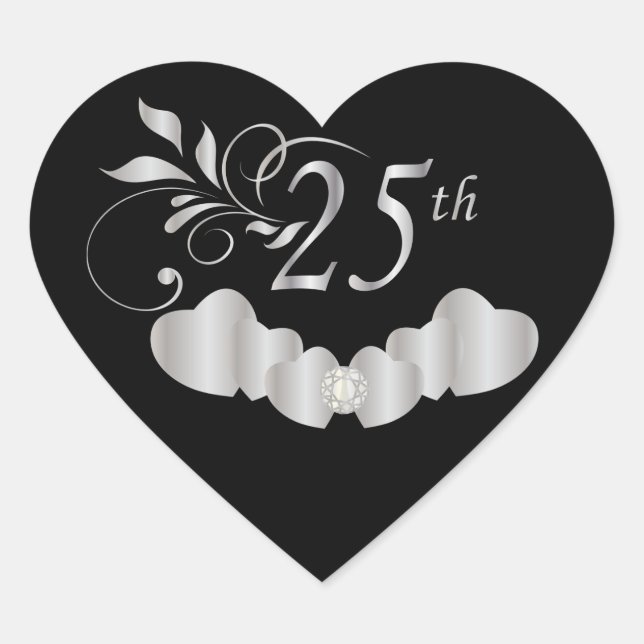 25. Silver Wedding Jubiläum Herz-Aufkleber (Vorderseite)