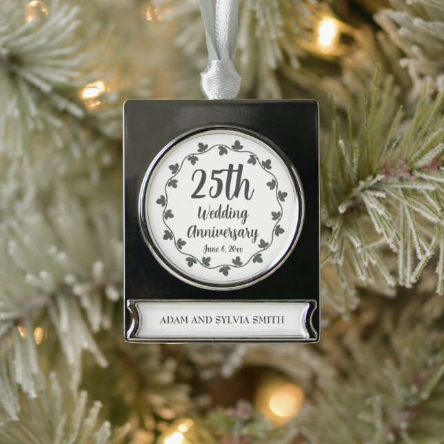 25. Silver Wedding Jubiläum Ivy Wreath Banner-Ornament Silber (Baum)