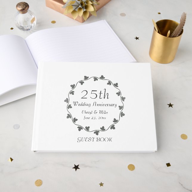 25. Silver Wedding Jubiläum Ivy Wreath Gästebuch (Vorderseite Offen)