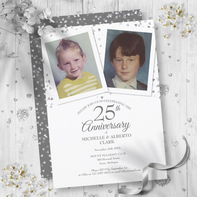 25. Silver Wedding Jubiläum Kinder-Fotos Einladung (25th Silver Wedding Anniversary Childhood Photos Invitation)