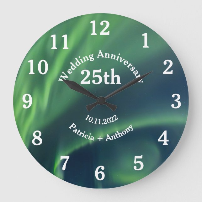 25. Silver Wedding Jubiläum Northern Lights La Große Wanduhr (Vorderseite)
