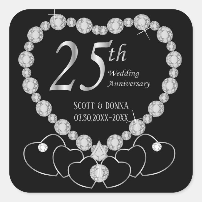 25. Silver Wedding Jubiläum Quadratischer Aufkleber (Vorderseite)