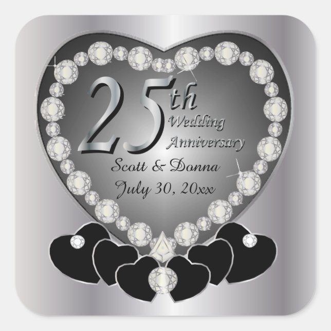 25. Silver Wedding Jubiläum Quadratischer Aufkleber (Vorderseite)
