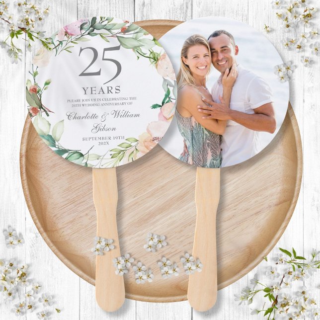 25. Silver Wedding Jubiläum Rose Foto Fächer (25th Silver Wedding Anniversary Floral Roses Photo Hand Fan)