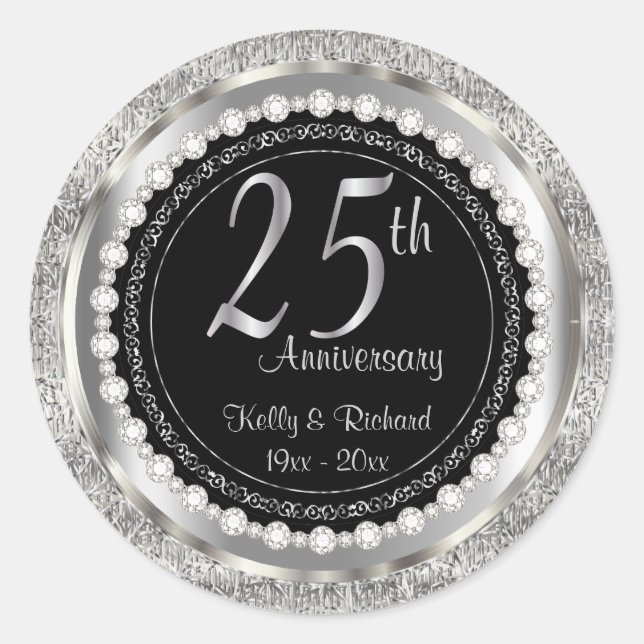 25. Silver Wedding Jubiläum Runder Aufkleber (Vorderseite)