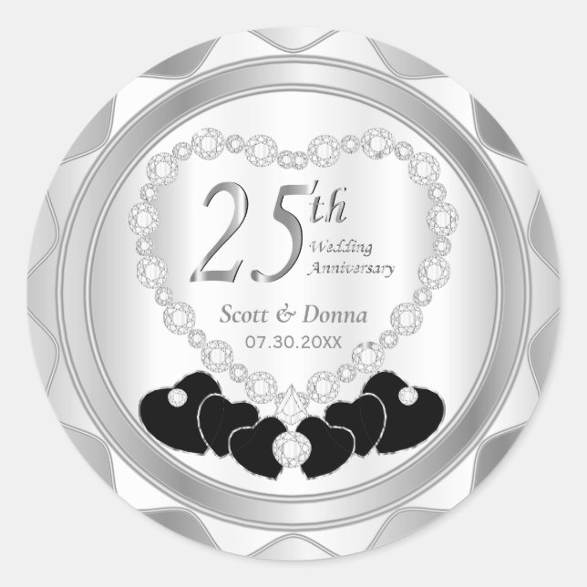 25. Silver Wedding Jubiläum Runder Aufkleber (Vorderseite)