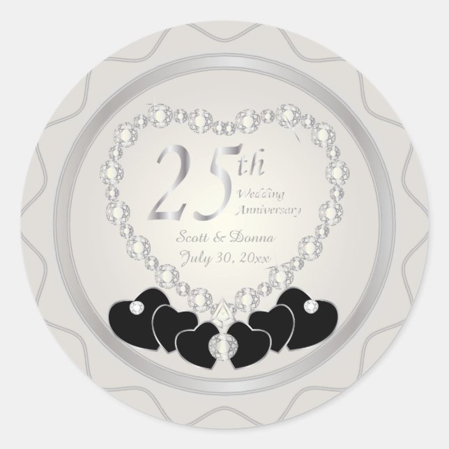 25. Silver Wedding Jubiläum Runder Aufkleber (Vorderseite)