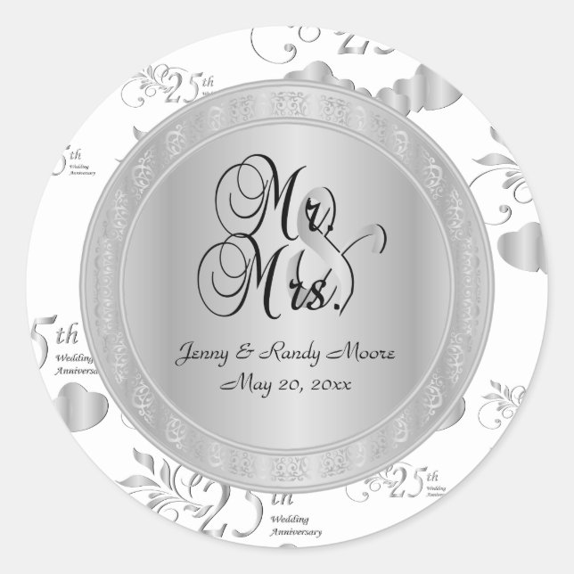 25. Silver Wedding Jubiläum Runder Aufkleber (Vorderseite)