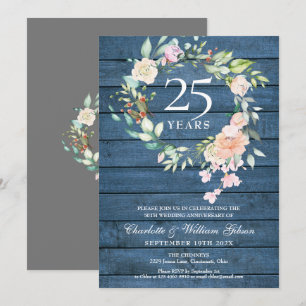 25. Silver Wedding Jubiläum Rustikale Holzblume Einladung