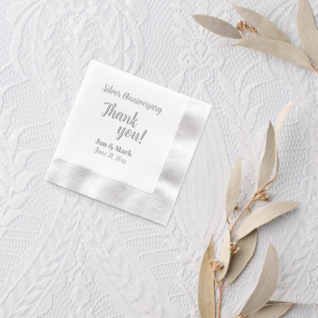 25. Silver Wedding Jubiläum Stylized Vielen Dank Servietten Mit Folie (Insitu (Hochzeit 2))
