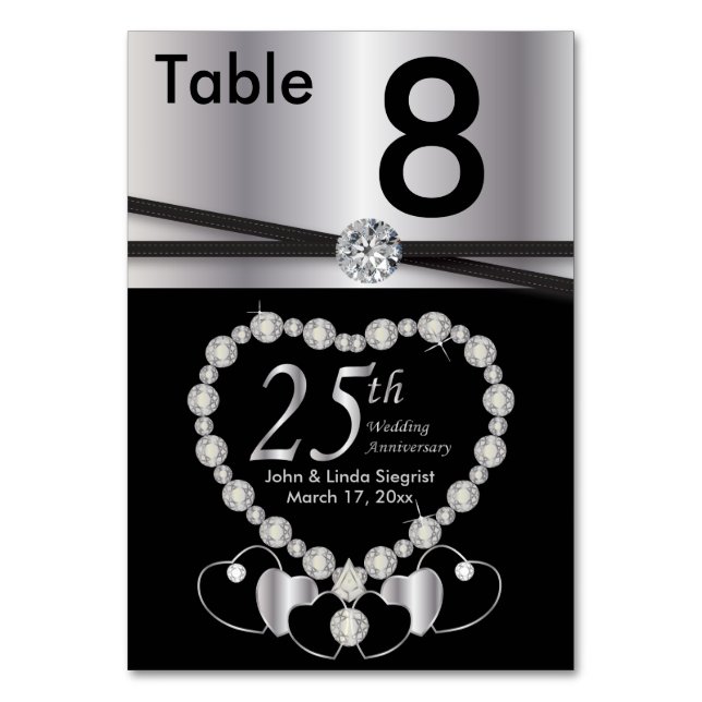 25. Silver Wedding Jubiläum Tischnummer (Vorderseite)