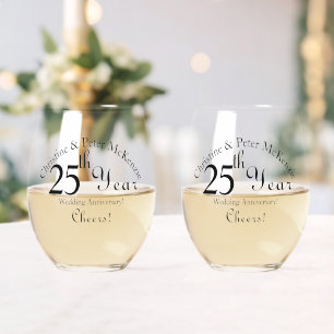 25. Silver-Wedding-Jubiläum-Unterzeichnung Weinglas Ohne Stiel