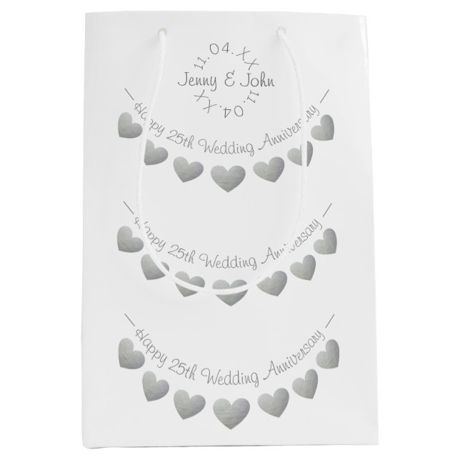 25. Silver Wedding Jubiläum weiß Mittlere Geschenktüte (Vorderseite)