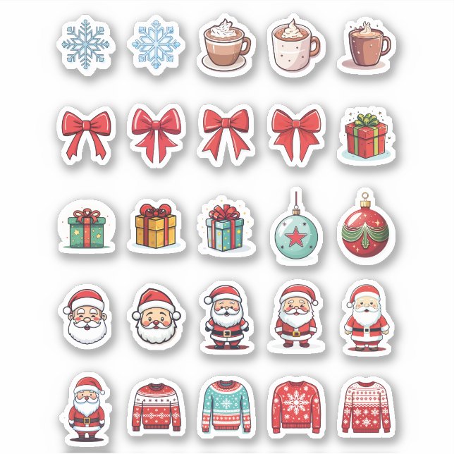 25 Stickers Vinyl Coupés Sur Mesure De Noël (Devant)