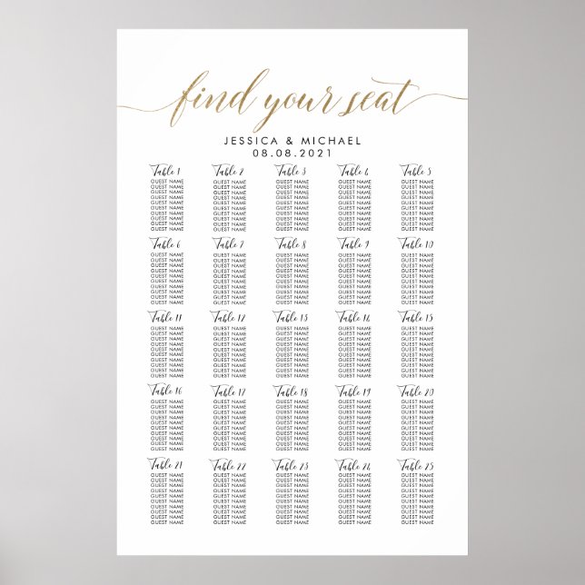 25 Tabelle 250 Gäste Große Hochzeitskarte Poster (Vorne)