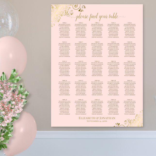 25 Tabelle Gold & Blush Rosa Hochzeitstabelle Poster (In Situ on Wall)