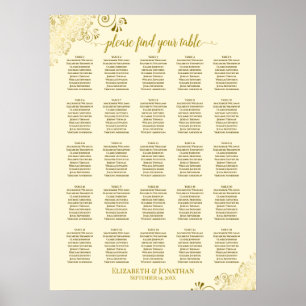25 Tabelle Gold & Creme Hochzeitskarte Poster