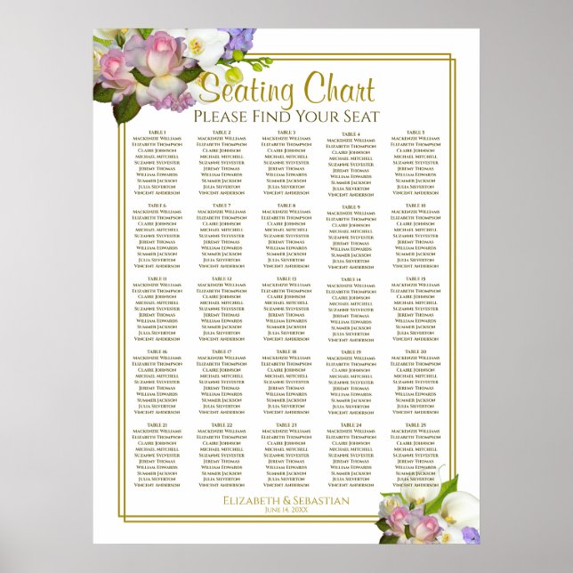 25 Tabelle Hochzeitskarte Pastell florale Poster (Vorne)