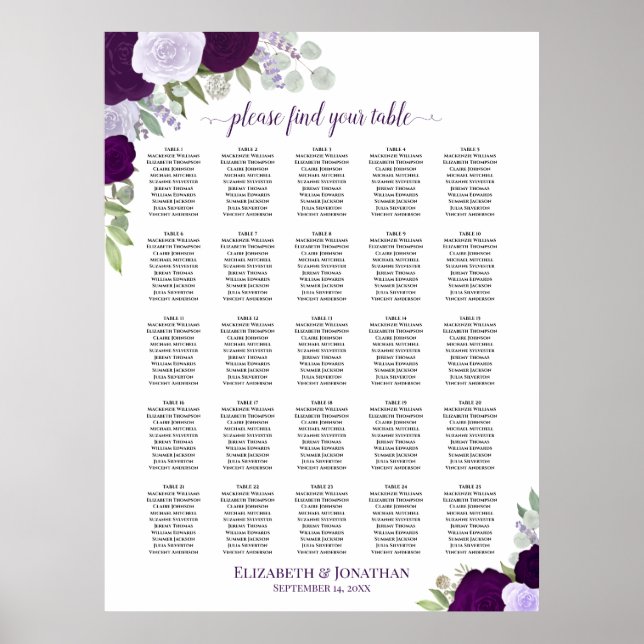 25 Tabelle Lila Boho Blumenzettel Poster (Vorne)
