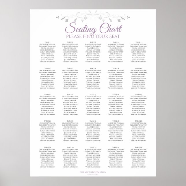 25 Tabelle Lila Grau elegante Hochzeitssattel Poster (Vorne)