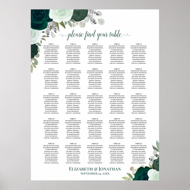 25 Tableau Mariage floral Emerald Boho (Devant)