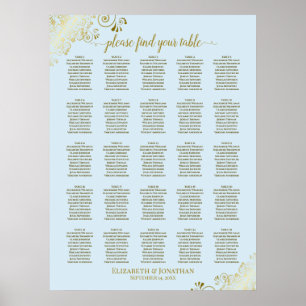 25 Tableau Or et Poudre Bleu Mariage Sièges