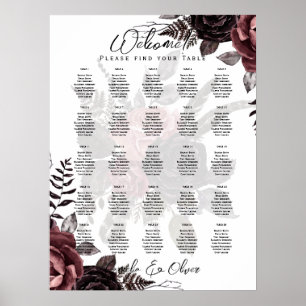 25 Tisch-Burgund-Floral-Fall-Sitzkarten Poster