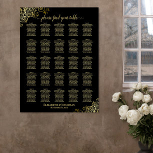 25 Tische Gold & Schwarz Hochzeits-Sitzplan Poster