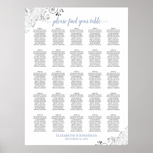 25 Tischlacy Hochzeitssitzkarte weiß & blau Poster