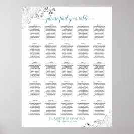 25 Tischlacy Hochzeitssitzkarte weiß und Aquamarin Poster